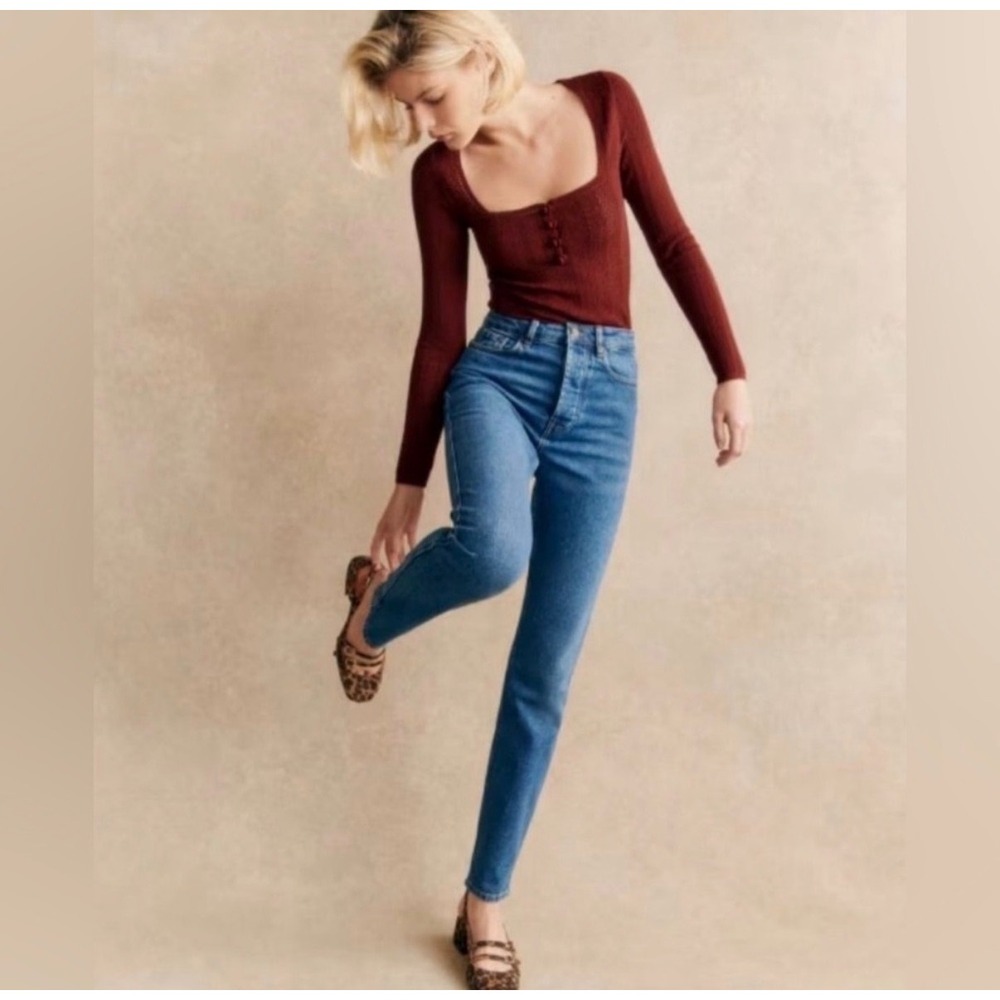 Sezane Cotton Brut Denim Skinny Jeans Blue Preppy Boho Minimalist 24